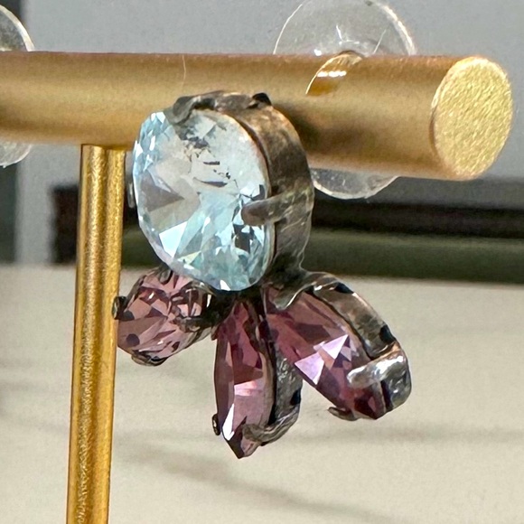 TOVA Light Sapphire and Amethyst Swarovski Crystal Earrings in Antique Silver - Picture 13 of 13